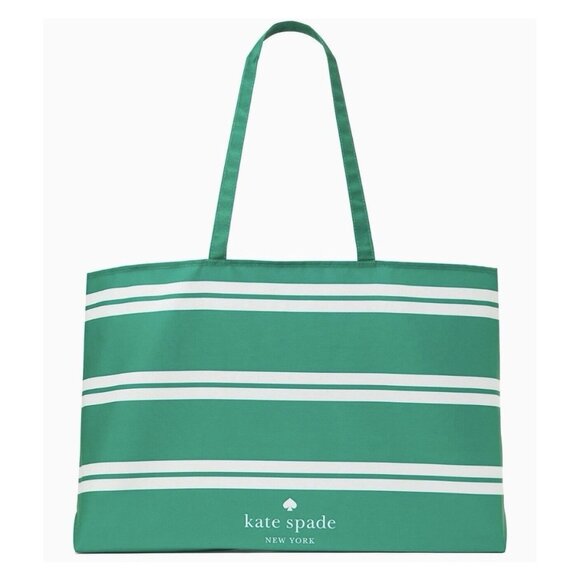 New Kate Spade Green Tote with White Stripe 25" x 15" XLarge Shopping Tote - Picture 1 of 4